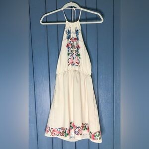 Butterfly Floral Cream Halter Dress Juniors Medium Cottage Core Boho Art To Wear